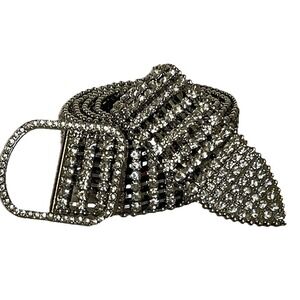 Silver Rhinestone Belt Crystal Bling Statement Belt Women's Sz Medium